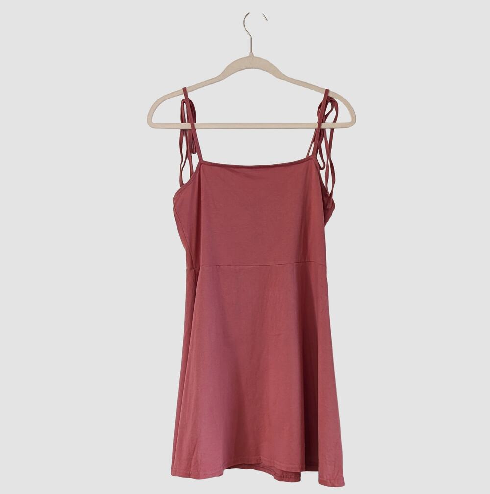 ASOS Mini Square Neck Dress 10 Pink Cotton Tie Strap Summer Sundress